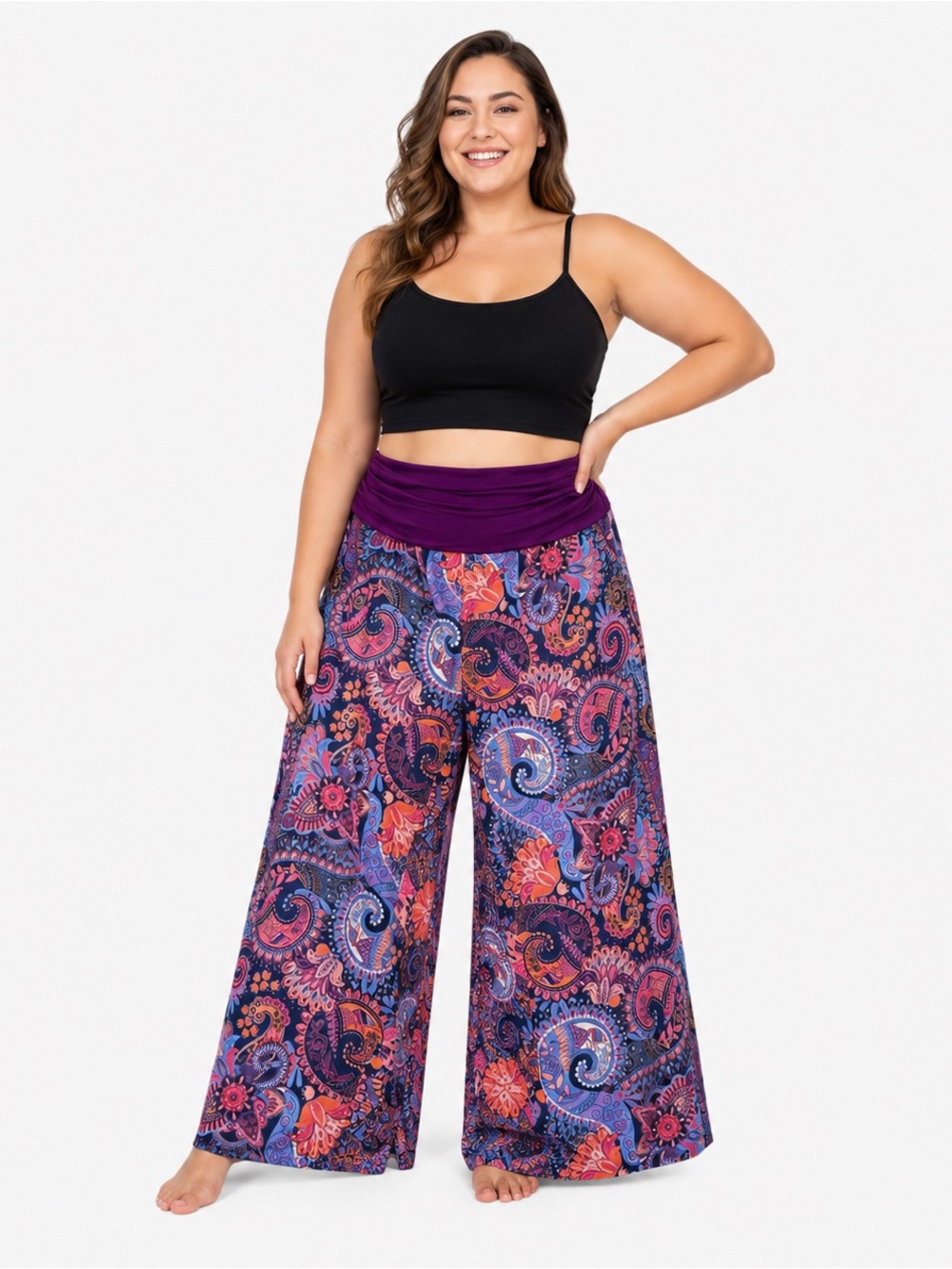 Gracyoga Colorful Jersey knit Beach Pants Palazzo Flare 32" inseam Size 3XL Wide